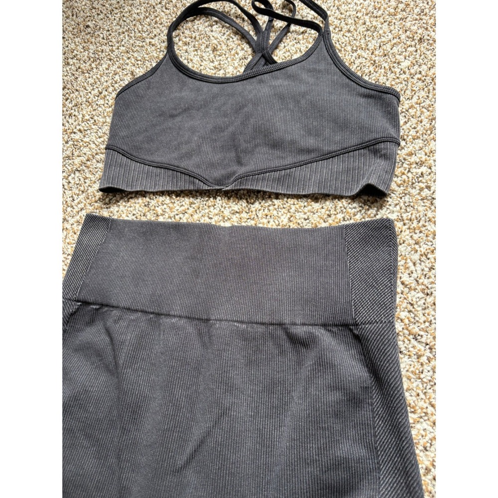 Target JoyLab Activewear Set Small Black Ribbed Seamless Sports Bra Biker Shorts - Picture 2 of 3
